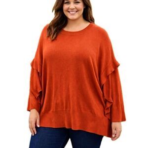 NWT Zuda Ruffle Flounce Sleeve Sweater Womens Plus Size 4X Coral Ecovero Lenzing